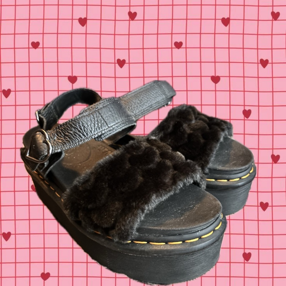 Dr. Martens Black Furry Platform Sandals